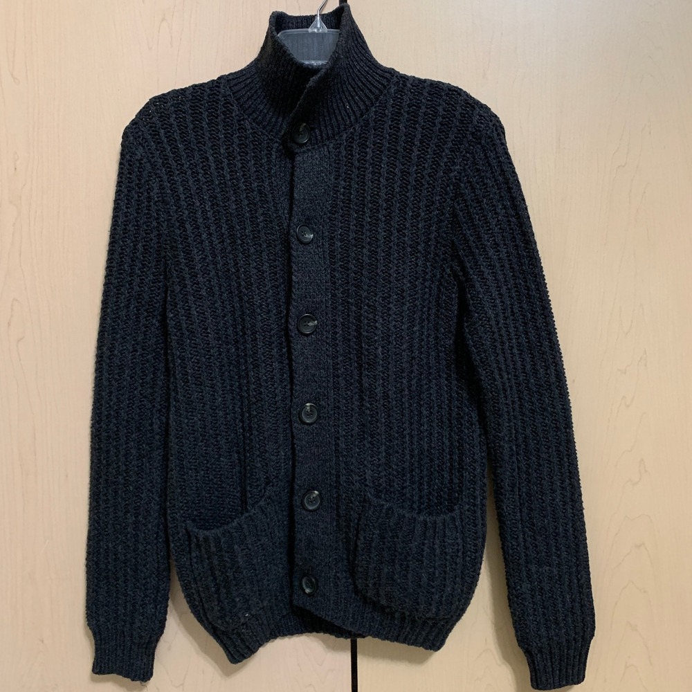 Mutual Weave Men's Classic Button Front Chunky Knit Cardigan Sweater Gray Size S